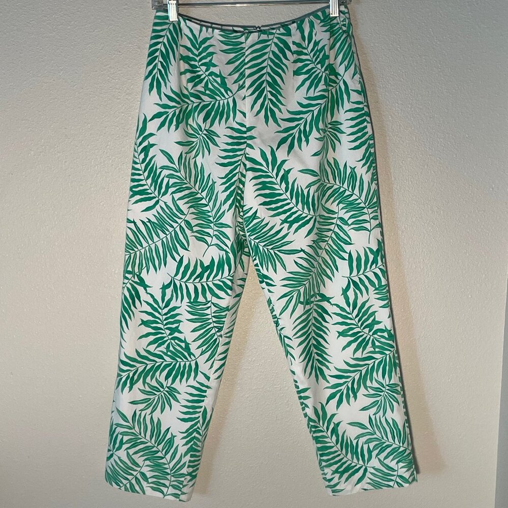 Talbots White with Green Palms Cropped Size 6